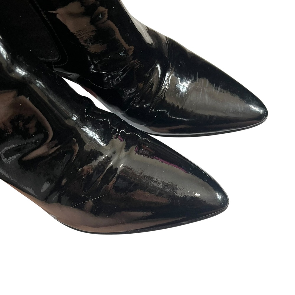 Robert Clergerie Black Patent Leather Pointed Toe Chelsea Bootie Heels Womens 39 - Picture 10 of 14